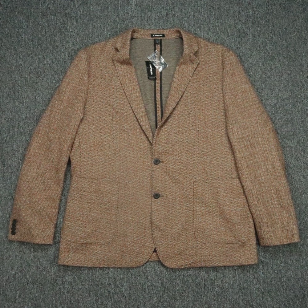Express Blazer Mens Extra Large Brown Herringbone Wool Blend Slim Sport Coat NWT